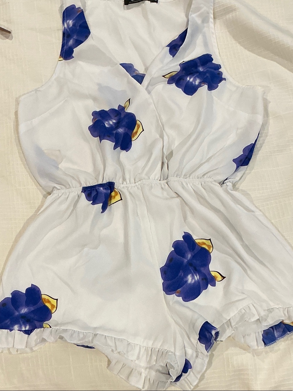 Choies White Romper with Blue and Yellow Floral Print